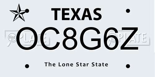 OC8G6Z Texas License Plate