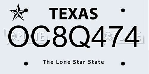 OC8Q474 Texas License Plate