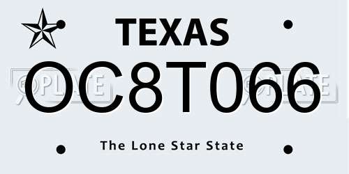 OC8T066 Texas License Plate