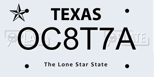 OC8T7A Texas License Plate