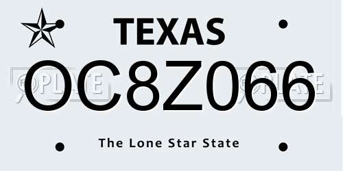 OC8Z066 Texas License Plate