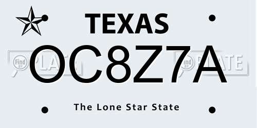 OC8Z7A Texas License Plate