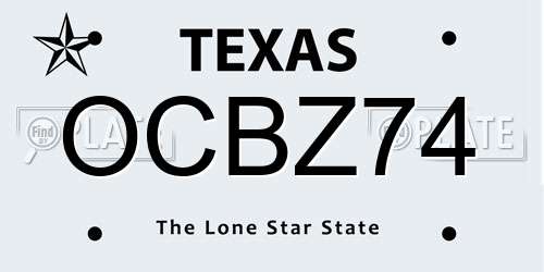 OCBZ74 Texas License Plate