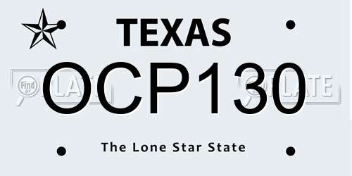 OCP130 Texas License Plate