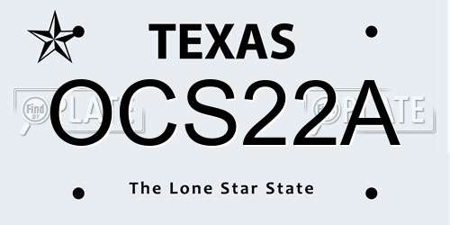 OCS22A Texas License Plate