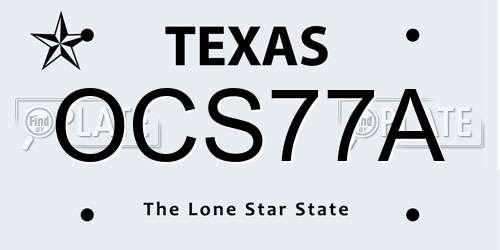 OCS77A Texas License Plate
