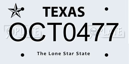 OCT0477 Texas License Plate