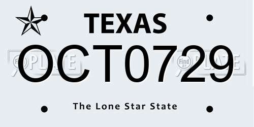 OCT0729 Texas License Plate