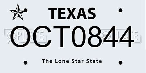 OCT0844 Texas License Plate