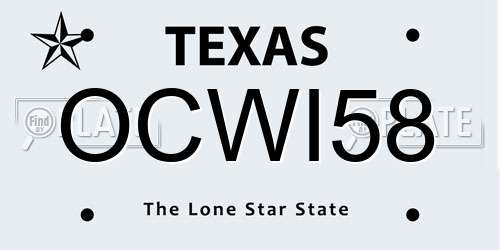 OCWI58 Texas License Plate