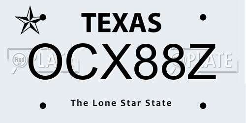 OCX88Z Texas License Plate