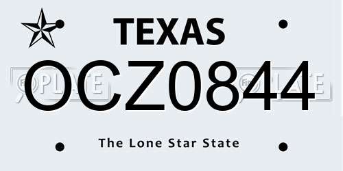 OCZ0844 Texas License Plate
