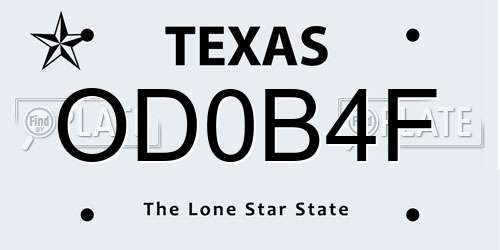 OD0B4F Texas License Plate