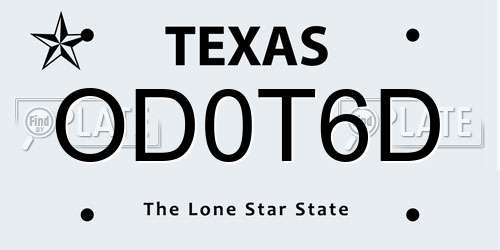 OD0T6D Texas License Plate