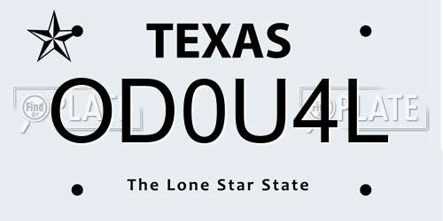 OD0U4L Texas License Plate