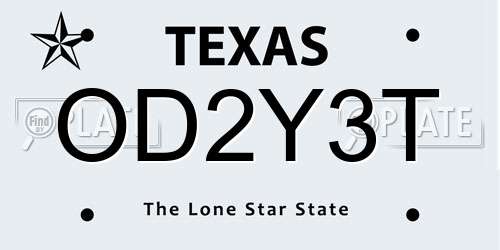 OD2Y3T Texas License Plate