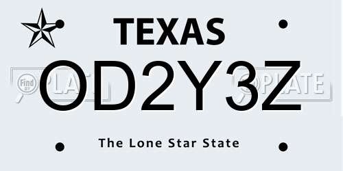 OD2Y3Z Texas License Plate