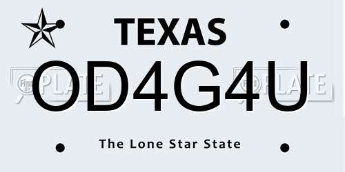 OD4G4U Texas License Plate