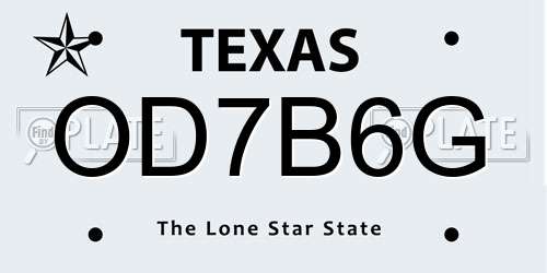 OD7B6G Texas License Plate