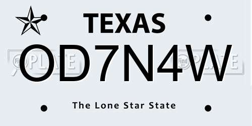 OD7N4W Texas License Plate