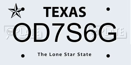 OD7S6G Texas License Plate