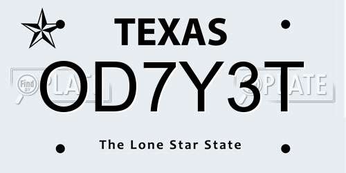 OD7Y3T Texas License Plate