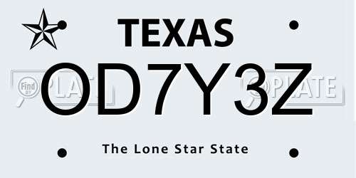 OD7Y3Z Texas License Plate