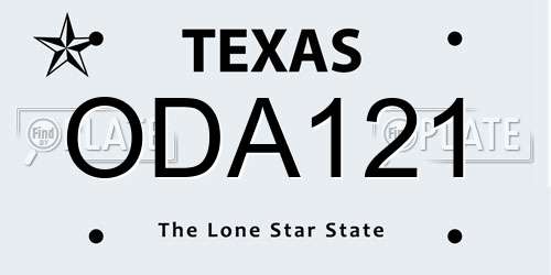 ODA121 Texas License Plate