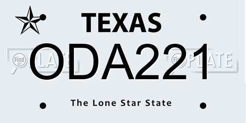 ODA221 Texas License Plate