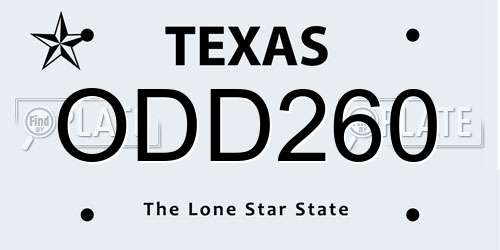 ODD260 Texas License Plate
