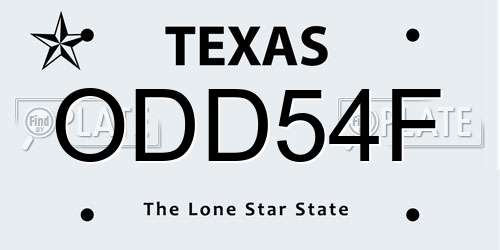 ODD54F Texas License Plate