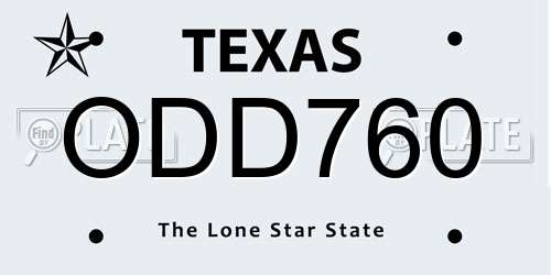 ODD760 Texas License Plate