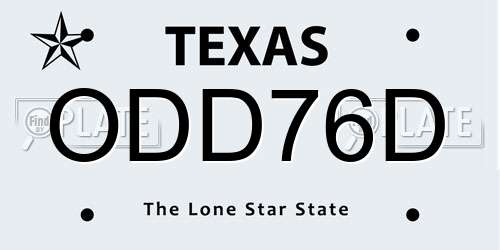 ODD76D Texas License Plate