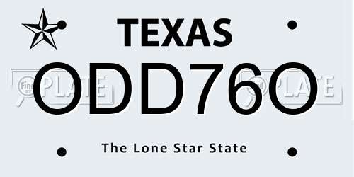 ODD76O Texas License Plate