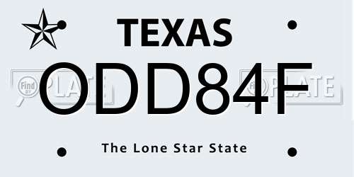 ODD84F Texas License Plate