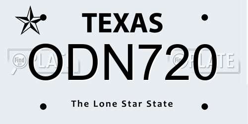 ODN720 Texas License Plate