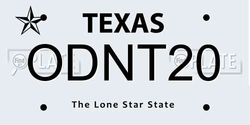 ODNT20 Texas License Plate