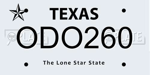 ODO260 Texas License Plate
