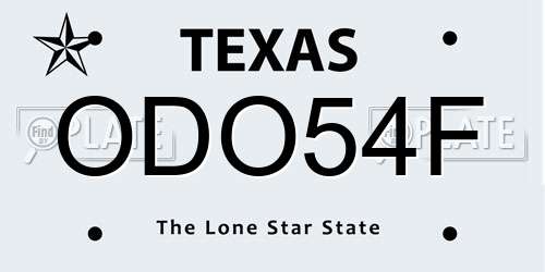 ODO54F Texas License Plate