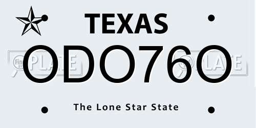 ODO76O Texas License Plate