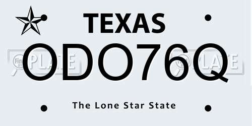 ODO76Q Texas License Plate