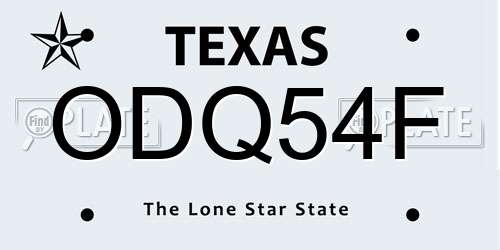ODQ54F Texas License Plate