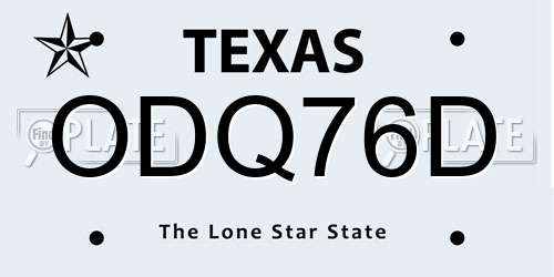 ODQ76D Texas License Plate