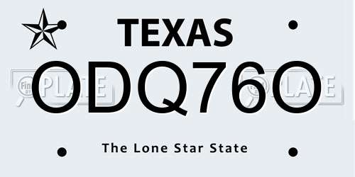 ODQ76O Texas License Plate
