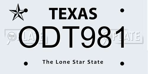 ODT981 Texas License Plate