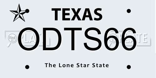 ODTS66 Texas License Plate