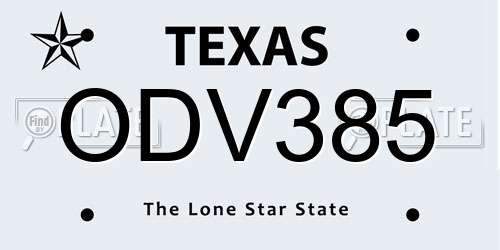 ODV385 Texas License Plate