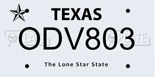ODV803 Texas License Plate
