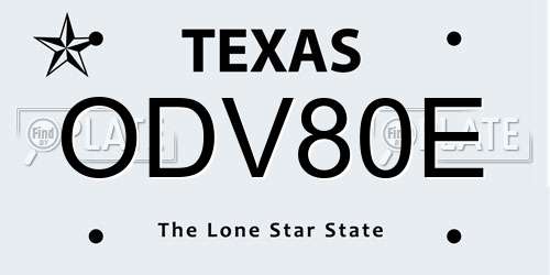 ODV80E Texas License Plate