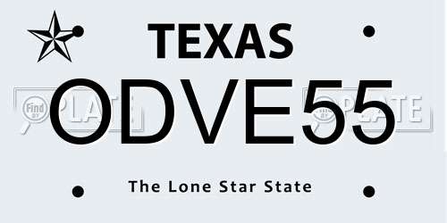 ODVE55 Texas License Plate
